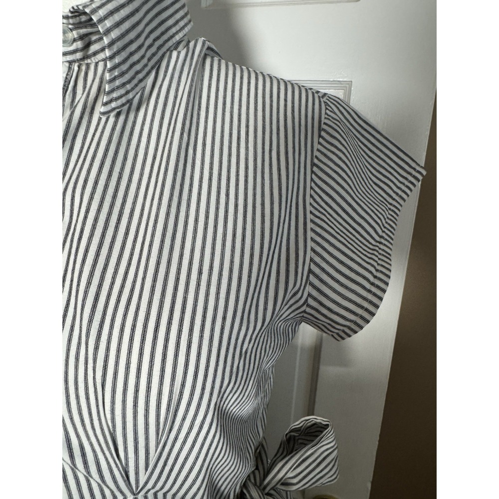 norma kamali Drop Waist Black Ticking Dress Large Cotton Spring Work Must Have - Picture 3 of 10